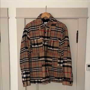 Burberry Beige Plaid Button-Up Shirt Jacket